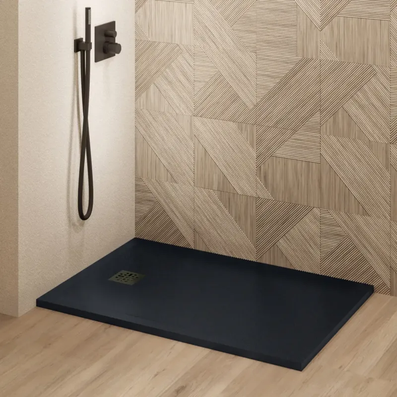 Express Levering Saniclear Lino douchebak 120x100cm met stone finish zwart