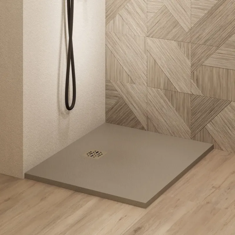 Goedkoop Saniclear Lino douchebak 90x90cm met stone finish cappuccino