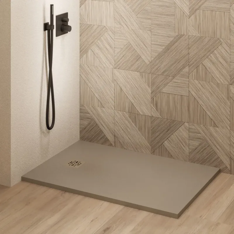 Uitverkoop Saniclear Lino douchebak 120x100cm met stone finish cappuccino