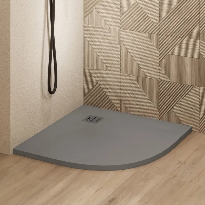Direct Verzonden Saniclear Torno kwartronde douchebak 90x90cm met stone finish donkergrijs