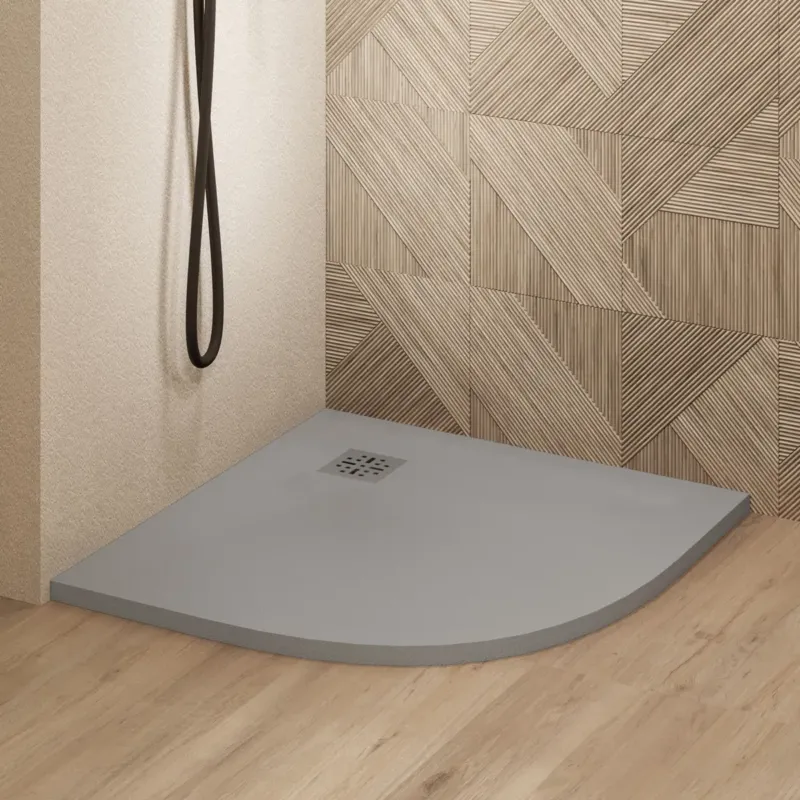 Saniclear Torno kwartronde douchebak 80x80cm met stone finish lichtgrijs Exclusieve Aanbieding