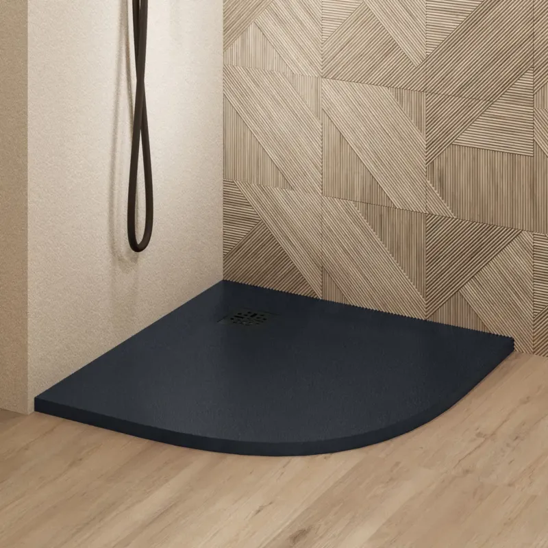 Saniclear Torno kwartronde douchebak 90x90cm met stone finish zwart Shop Nu