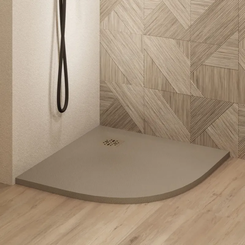 Exclusieve Aanbieding Saniclear Torno kwartronde douchebak 90x90cm met stone finish cappuccino
