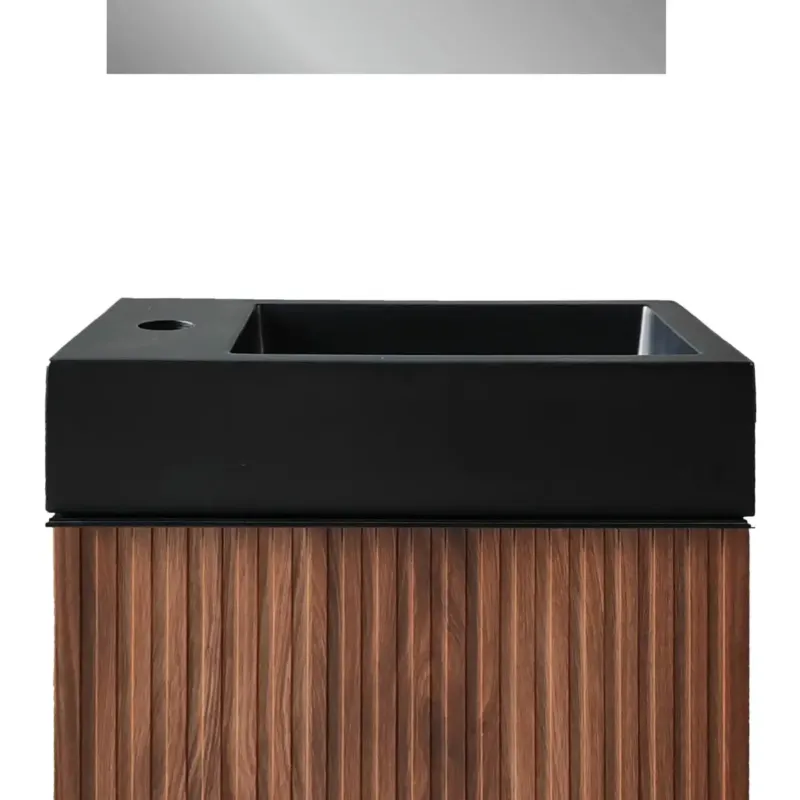 Beperkte Voorraad SaniGoods Mika fontein marmer met kraangat 40x22.5x10cm zwart