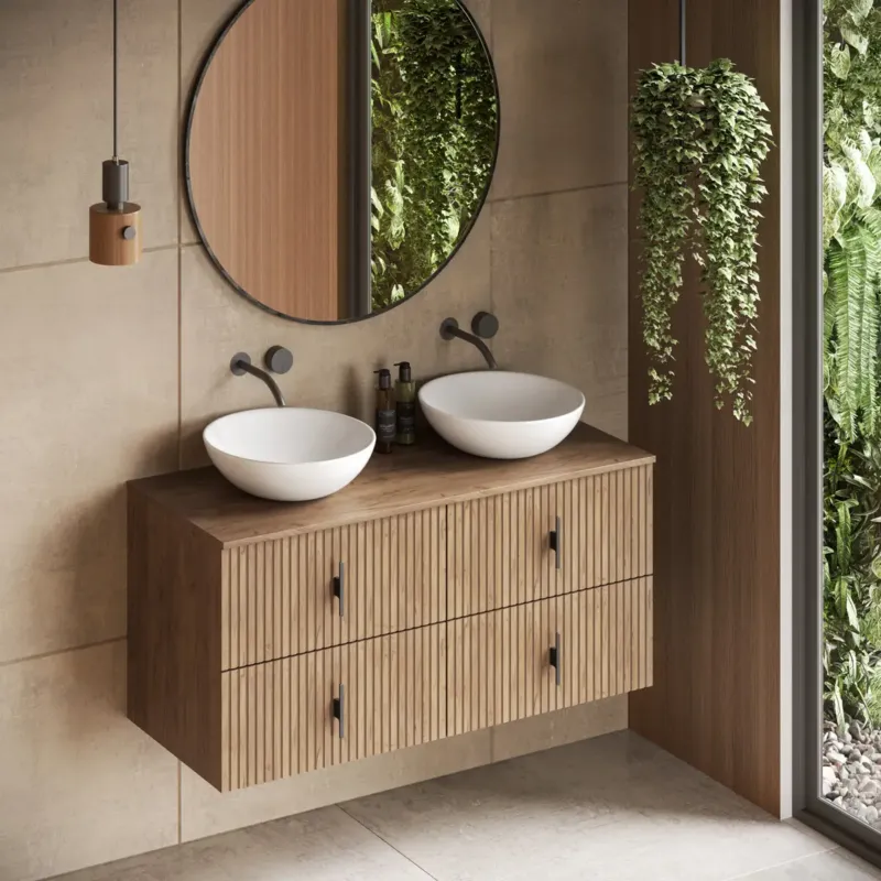Superprijs Muebles Mairi badmeubel ribbelfront 120cm warm eiken zonder waskom