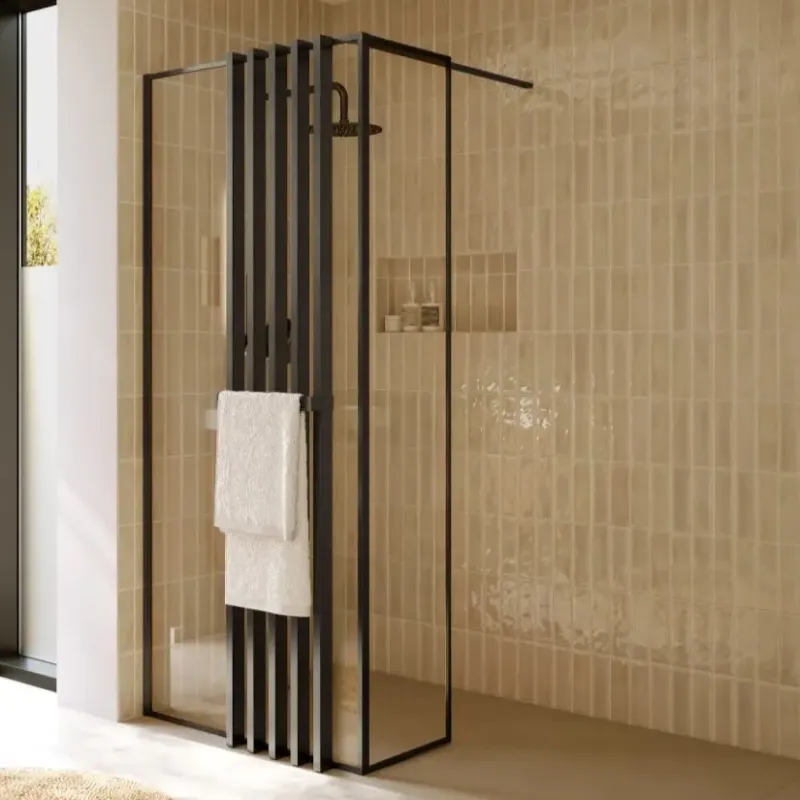 Direct Beschikbaar Riho Define inloopdouche l-vorm met decopaneel 90x40x200cm ijzer verouderd mat