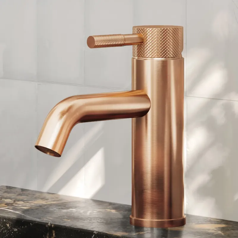 Bestel Nu Saniclear Plus Curved wastafelkraan geborsteld koper