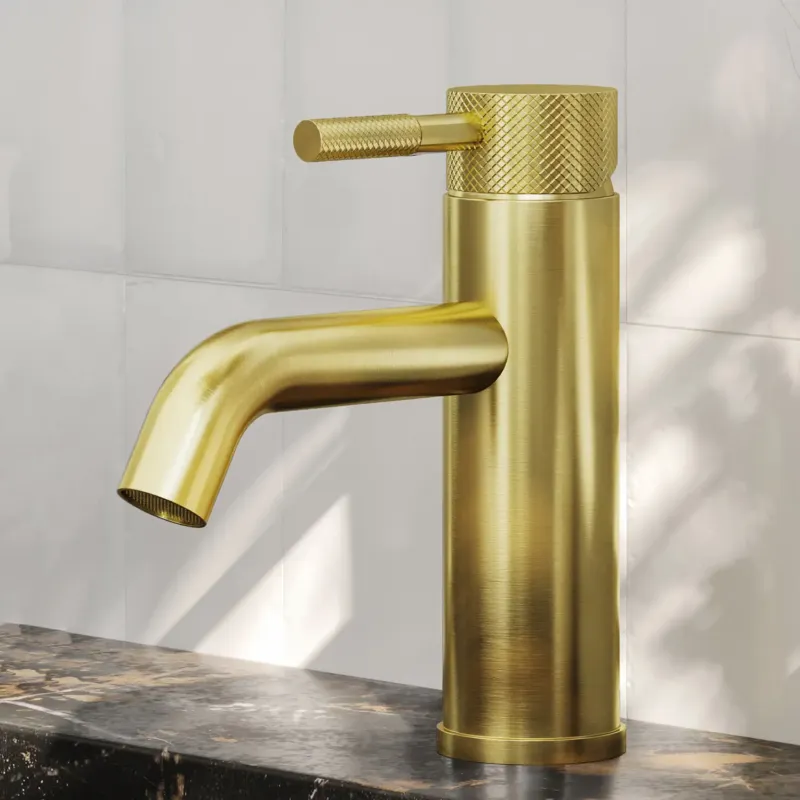 Beperkte Voorraad Saniclear Plus Curved wastafelkraan geborsteld messing - mat goud