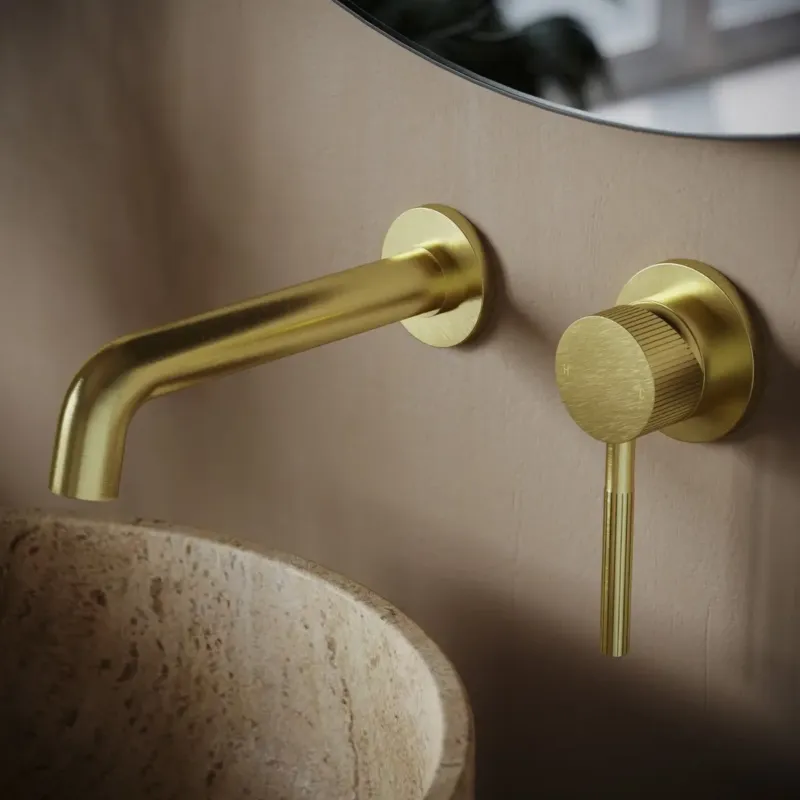 Finale Uitverkoop Saniclear Brass Stripes inbouw wastafelkraan geborsteld messing - mat goud