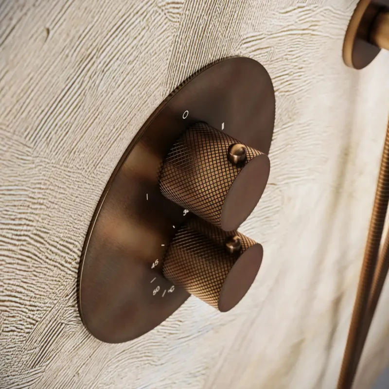 Weekendaanbieding Saniclear Antique Curved rond inbouw thermostaat met inbouwdeel verouderd messing