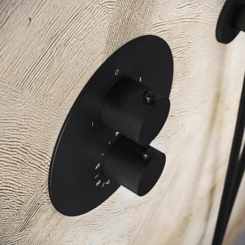 Saniclear Nero Stripes rond inbouw thermostaat met inbouwdeel zwart mat Direct Verzonden