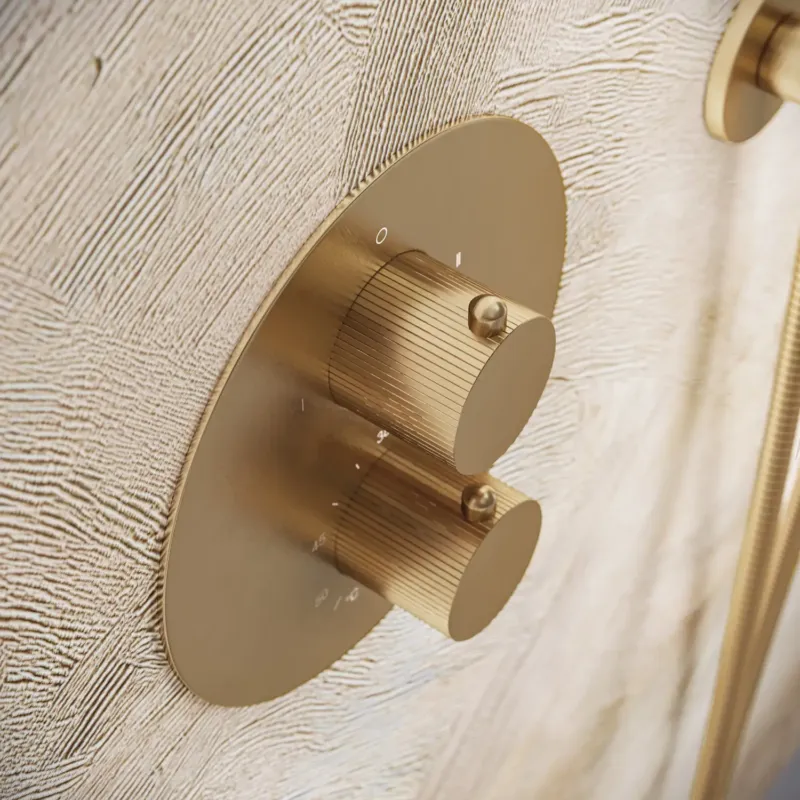 Actieprijs Saniclear Brass Stripes rond inbouw thermostaat met inbouwdeel geborsteld messing - mat goud
