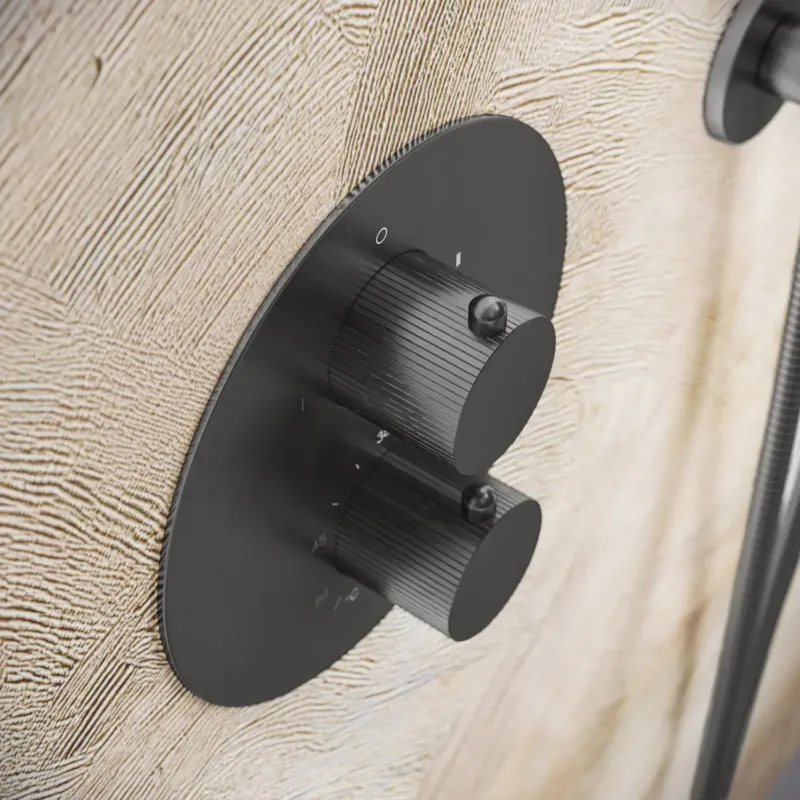 Beperkt Aanbod Saniclear Iron Stripes rond inbouw thermostaat met inbouwdeel verouderd ijzer - gunmetal