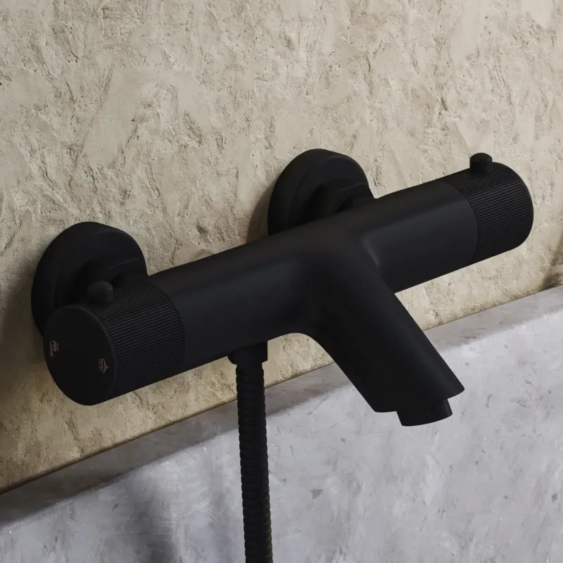 Exclusieve Aanbieding Saniclear Nero Stripes thermostatische opbouw badkraan zwart mat