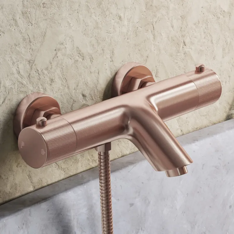 Alleen Vandaag Saniclear Copper Stripes thermostatische opbouw badkraan geborsteld koper