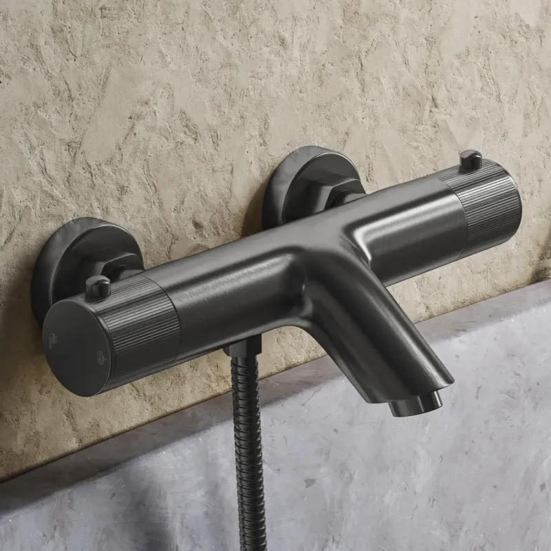 Weekendaanbieding Saniclear Iron Stripes thermostatische opbouw badkraan verouderd ijzer - gunmetal