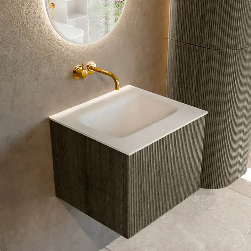 Mondiaz Kurve 50cm badmeubel shadow met 1 lade en wastafel grunne midden zonder kraangat Must-Have