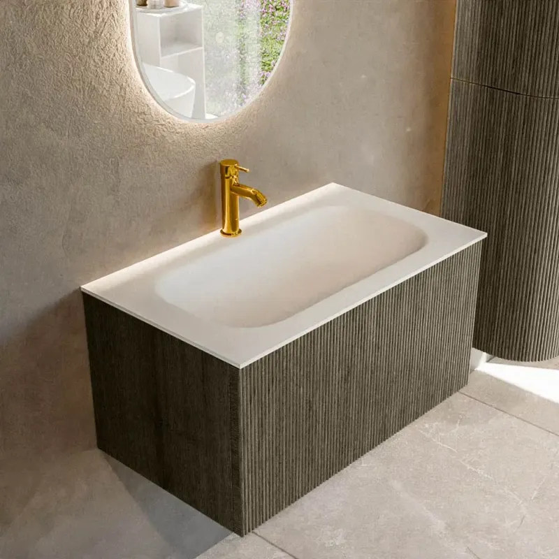 Mondiaz Kurve 80cm badmeubel shadow met 1 lade en wastafel big small midden 1 kraangat Shop Nu