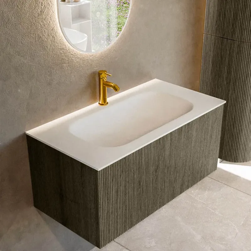 Mondiaz Kurve 90cm badmeubel shadow met 1 lade en wastafel big small midden 1 kraangat Bestseller
