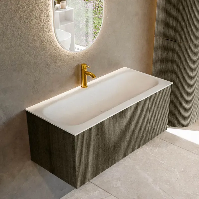 Mondiaz Kurve 100cm badmeubel shadow met 1 lade en wastafel big medium midden 1 kraangat Exclusieve Aanbieding