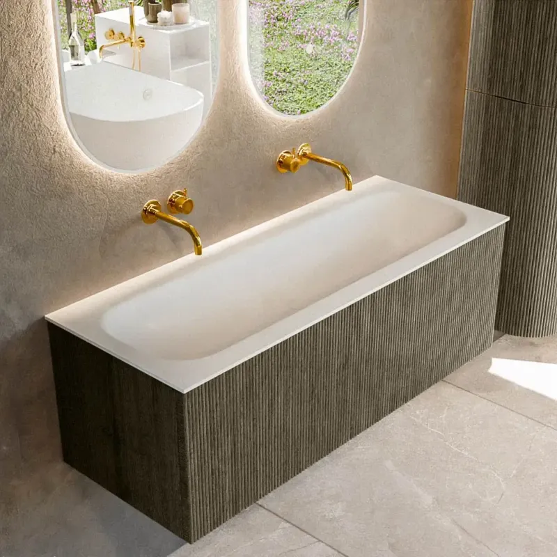 Mondiaz Kurve 120cm badmeubel shadow met 1 lade en wastafel big large midden zonder kraangat Merkproduct