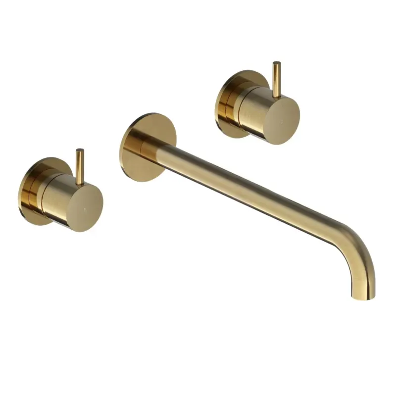 Direct Verzonden Hotbath Cobber 3-gats inbouw wastafelkraan 25cm geborsteld messing