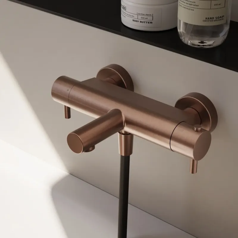 Nu Kopen Hotbath Cobber thermostatische badkraan met uitloop geborsteld koper PVD