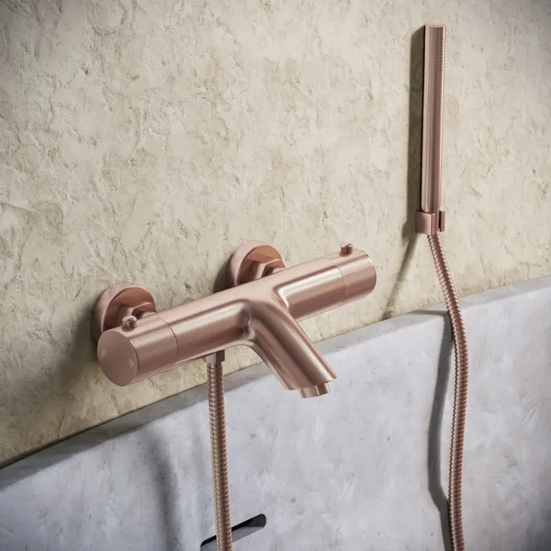 Saniclear Copper Stripes thermostatische opbouw badkraan met handdouche geborsteld koper Snelle Levering