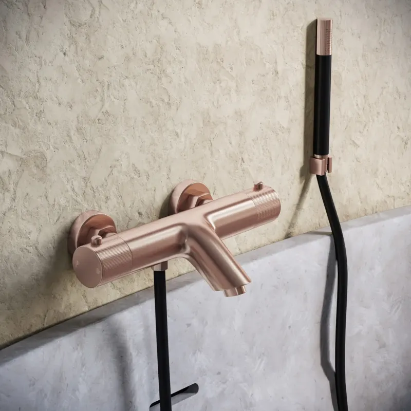 Goedkoop Saniclear Copper Stripes Pro thermostatische opbouw badkraan met handdouche geborsteld koper