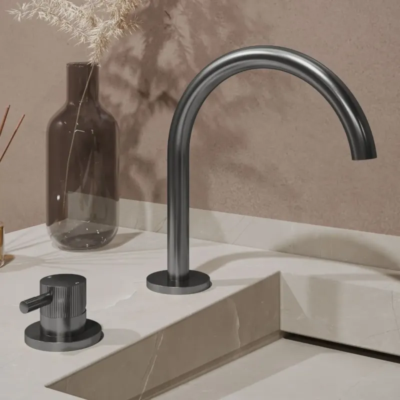 Express Levering Saniclear Bond Stripes wastafelkraan 2-gats met Coldstart verouderd ijzer - gunmetal