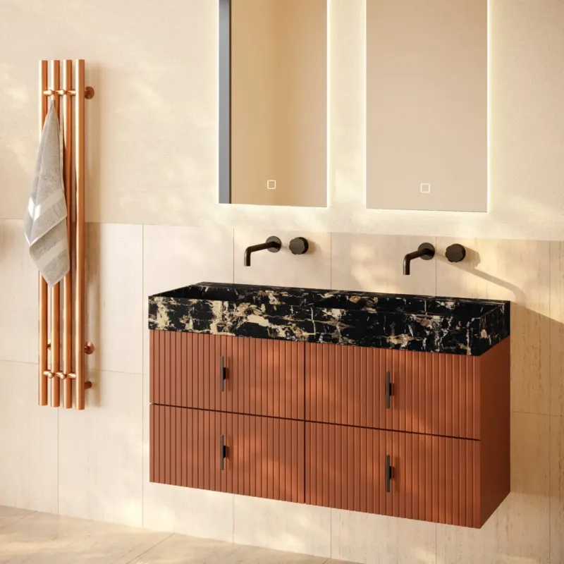 Speciale Aanbieding Muebles Murcia badmeubel ribbelfront 120cm terracotta met Portoro Gold wastafel zonder kraangaten