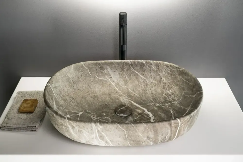 Sapho Rondane keramische waskom 60x42cm bruin marmer Merkproduct