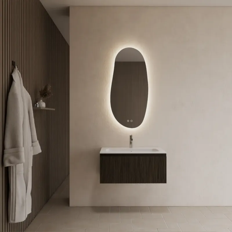 Gliss Design Timotheus badmeubel met ribbelfront 70cm charcoal met mat witte wastafel Asia Dagaanbieding