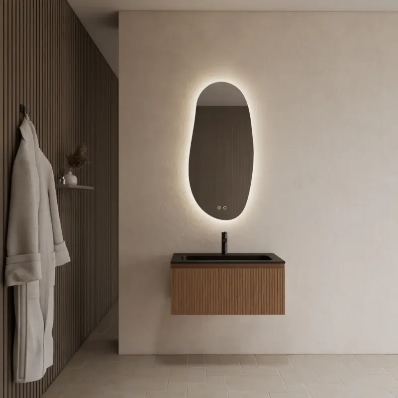 Gliss Design Timotheus badmeubel met ribbelfront 70cm pure met zwarte wastafel Asia Koop Online
