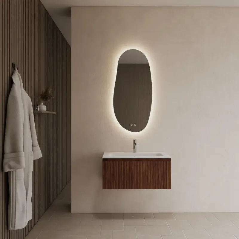 Nieuw Gliss Design Timotheus badmeubel met ribbelfront 60cm walnut met glans witte wastafel Asia