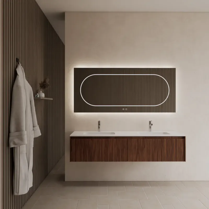 Alleen Vandaag Gliss Design Timotheus badmeubel met 2 lades en ribbelfront 180cm walnut met mat witte wastafel Asia