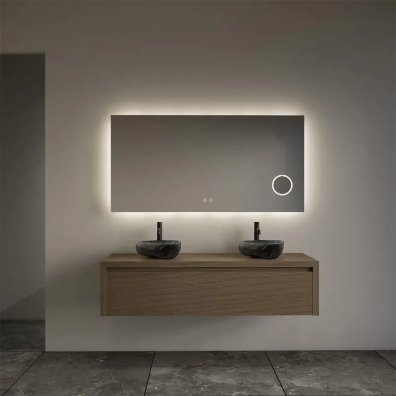 Finale Uitverkoop Gliss Design Ares badmeubel 120cm ash gray met rivierstenen waskommen