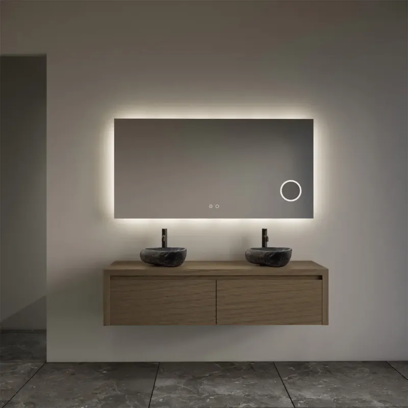 Alleen Vandaag Gliss Design Ares badmeubel 140cm 2 lades ash gray met rivierstenen waskommen