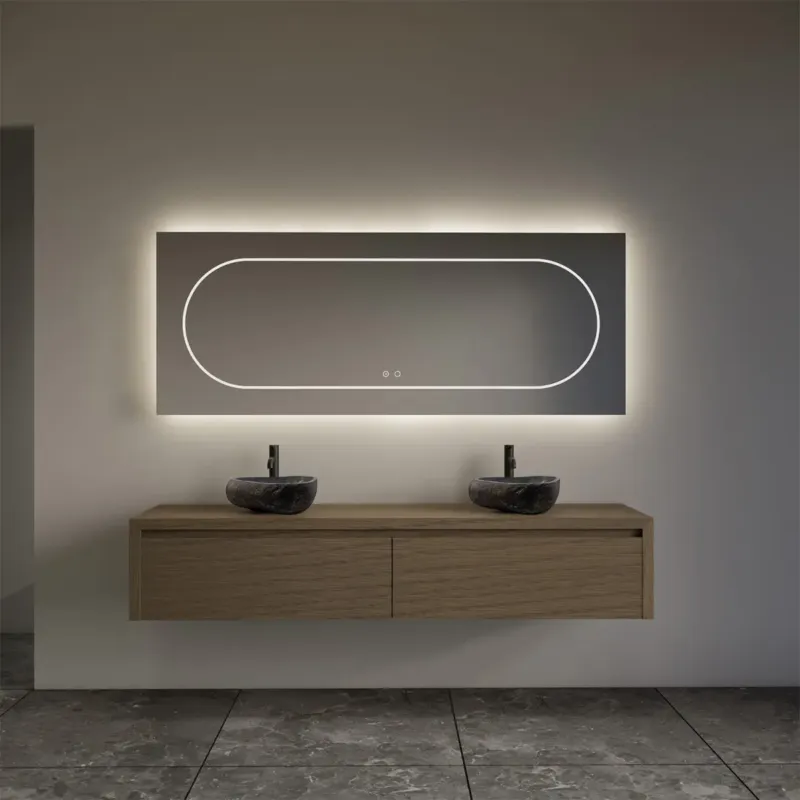 Uitverkoop Gliss Design Ares badmeubel 180cm 2 lades ash gray met rivierstenen waskommen