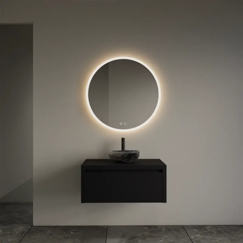 Tijdelijk Beschikbaar Gliss Design Ares badmeubel 60cm black veneer met rivierstenen waskom