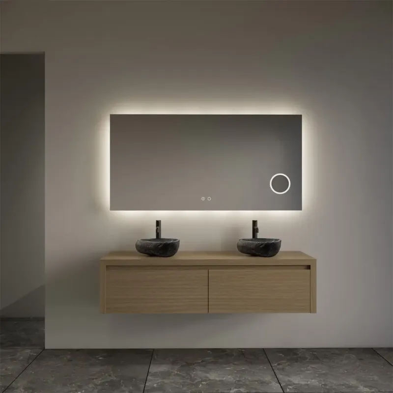 Weekendaanbieding Gliss Design Ares badmeubel 120cm 2 lades corn silk met rivierstenen waskommen