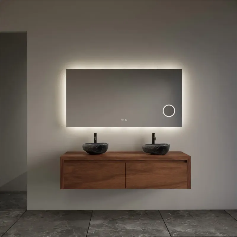 Snelle Levering Gliss Design Ares badmeubel 140cm 2 lades walnoot met rivierstenen waskommen