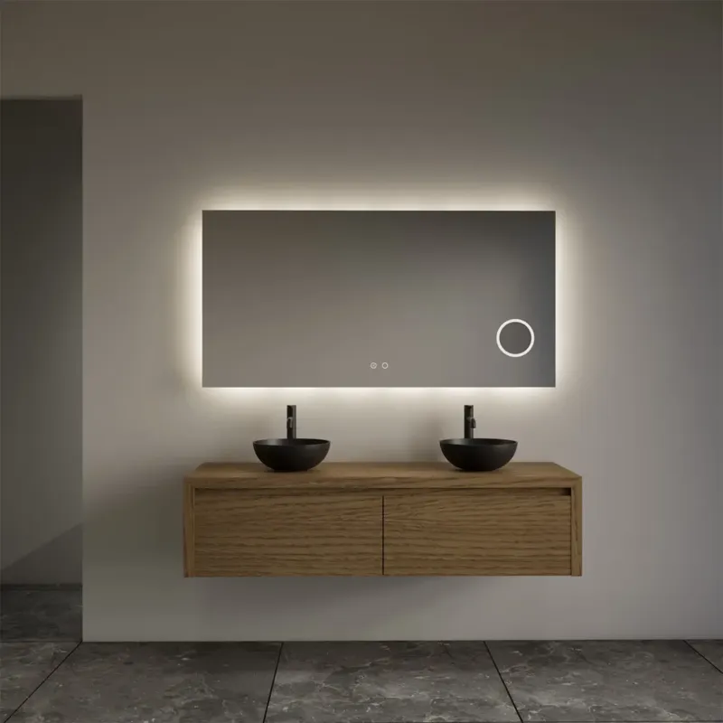 Weekendaanbieding Gliss Design Ares badmeubel 140cm 2 lades castle brown met zwarte waskommen