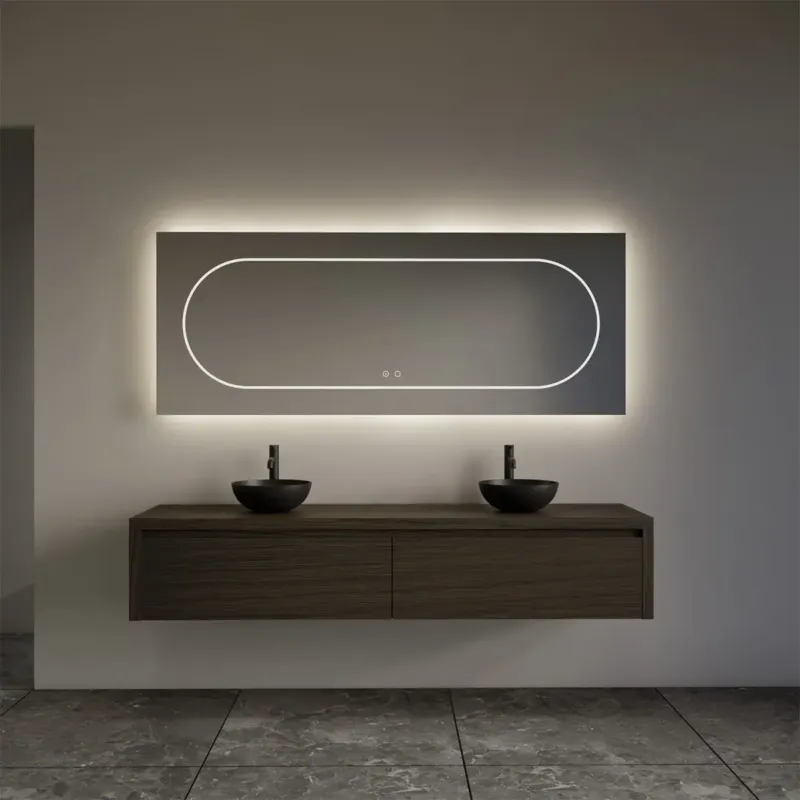 Direct Verzonden Gliss Design Ares badmeubel 160cm 2 lades charcoal met zwarte waskommen