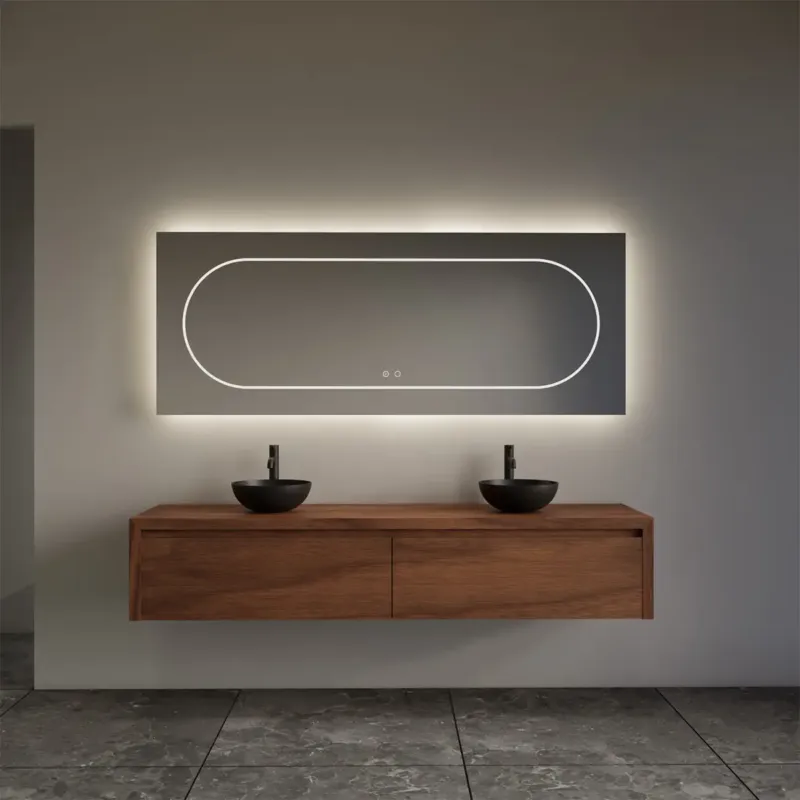 Op = Op Gliss Design Ares badmeubel 180cm 2 lades walnoot met zwarte waskommen
