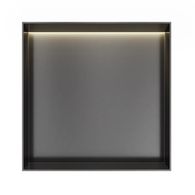 Beste Prijs Hotbath &More frameless inbouwnis met verlichting 30x30x10cm geborsteld gunmetal PVD