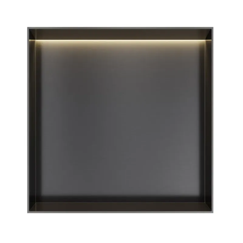 Hotbath &More frameless inbouwnis met verlichting 30x30x10cm geborsteld zwart PVD Premium
