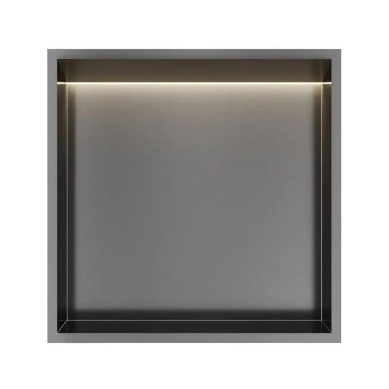 Hotbath &More inbouwnis met verlichting 30x30x10cm geborsteld gunmetal PVD Hete Deal