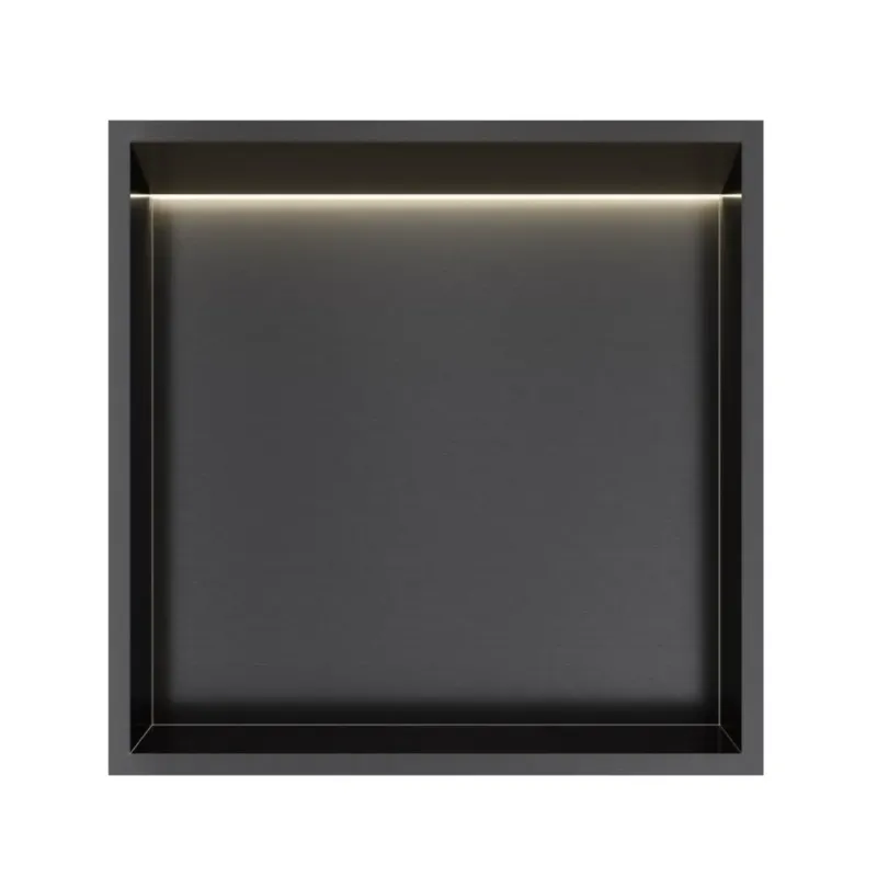 Hete Deal Hotbath &More inbouwnis met verlichting 30x30x10cm geborsteld zwart PVD