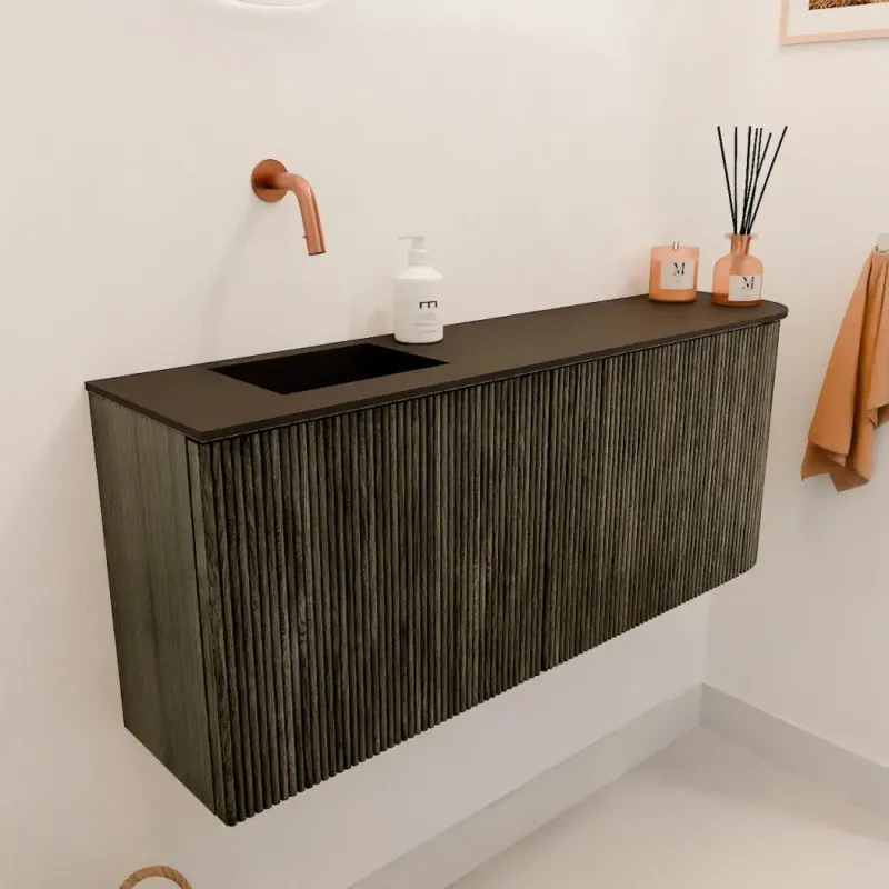Mondiaz Joya 100cm toiletmeubel ronding rechts shadow met wastafel faye links zonder kraangat urban Beperkt Aanbod